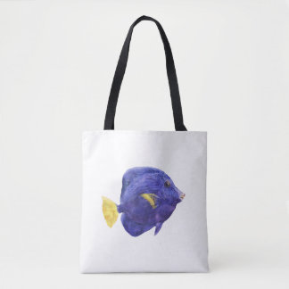 Purple Tang Fish Watercolor Illustration Tote Bag