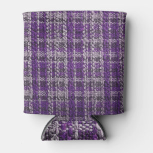 Purple tartan fabric: textured background. can cooler