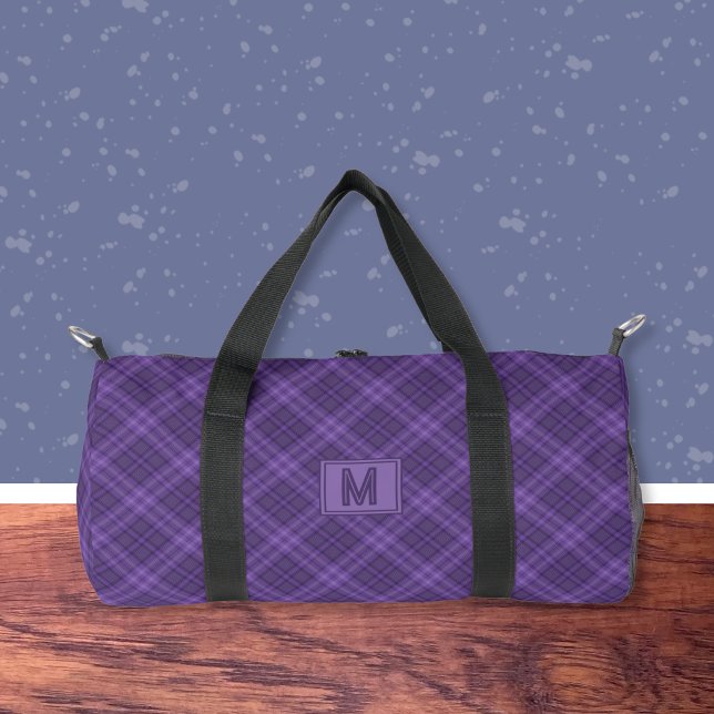 Purple Tartan Pattern Monogram Duffle Bag  (Purple Tartan pattern duffle bag with initial . )