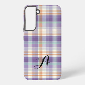 Purple Tartan Plaid Monogram Design Samsung Galaxy Case