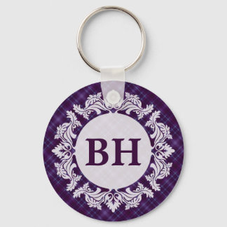 Purple Tartan Plaid Pattern Key Ring