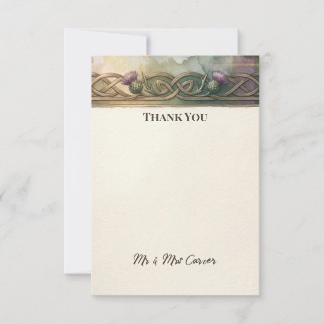 Purple Tartan Thistle Thank You Card (Front)