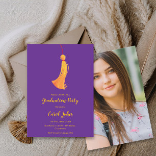 Purple Tassel Photo Graduation Party  Mini Invite