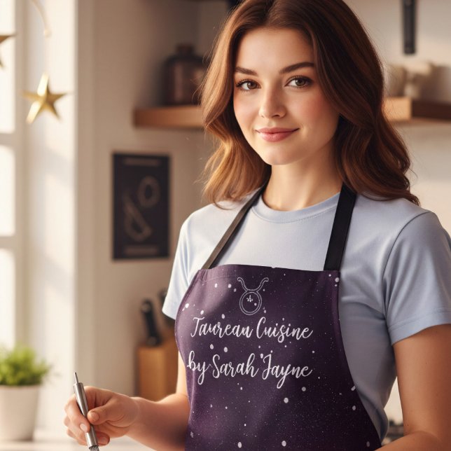 Purple Taurus Zodiac Sign Constellation Apron (It's Taurus Season! Add your name to this groovy purple galaxy apron)