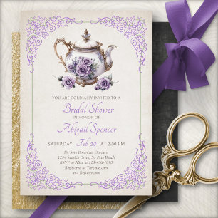 Purple Tea Party Bridal Shower Invitation