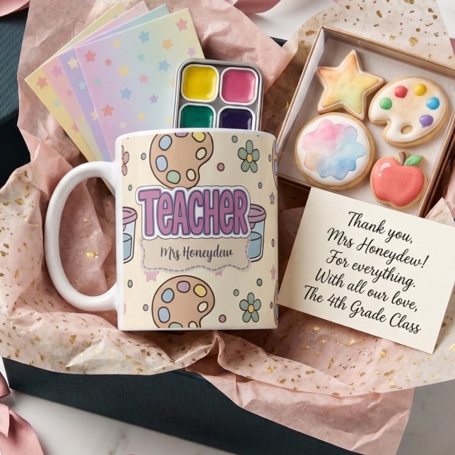 Purple Teacher Art Supplies Pattern  Coffee Mug (Creator Uploaded)