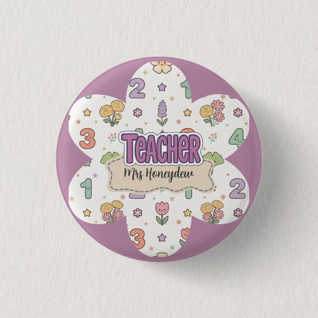 Purple Teacher School Numbers Pattern  3 Cm Round Badge (Front)