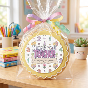 Purple Teacher School Numbers Pattern Classic Round Sticker