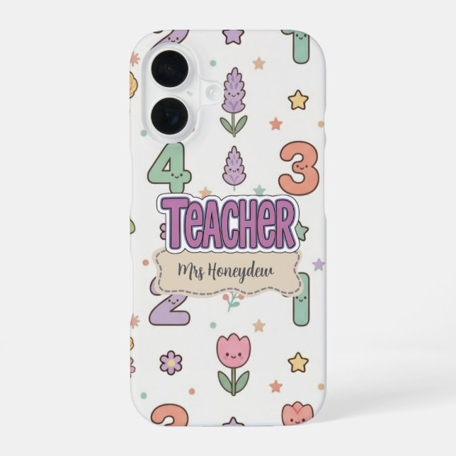 Purple Teacher School Numbers Pattern  iPhone 16 Case (Back)