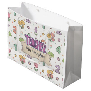 Purple Teacher School Numbers Pattern  Large Gift Bag