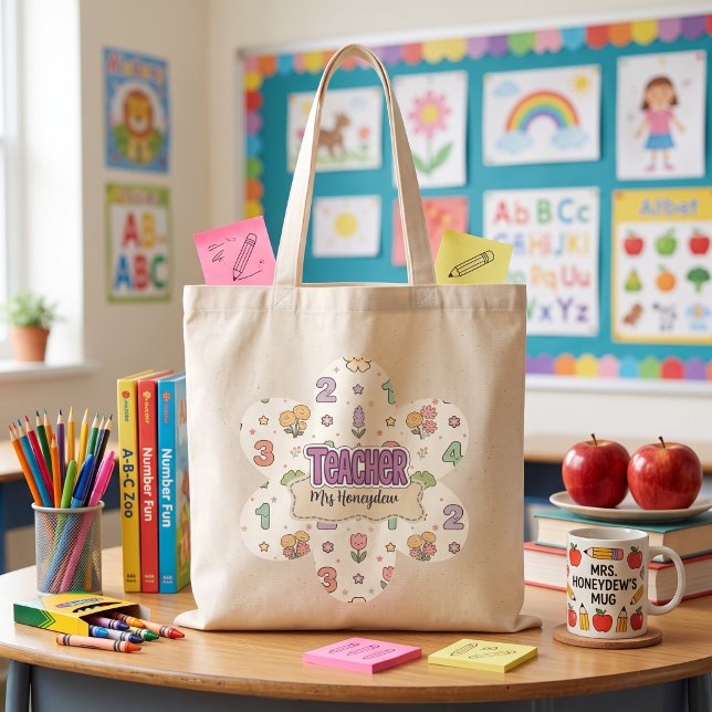 Purple Teacher School Numbers Pattern  Tote Bag (Creator Uploaded)
