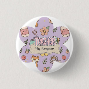 Purple Teacher School Supplies Pattern 3 Cm Round Badge