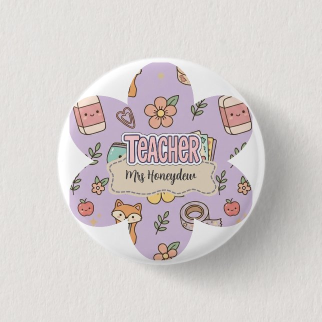 Purple Teacher School Supplies Pattern  3 Cm Round Badge (Front)