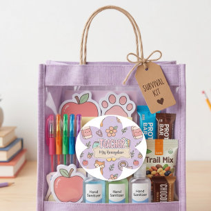 Purple Teacher School Supplies Pattern Classic Round Sticker