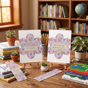 Purple Teacher School Supplies Pattern  Thank You Card