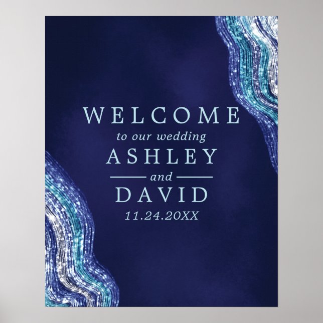 Purple Teal Agate Geode Gemstone Wedding Welcome Poster (Front)