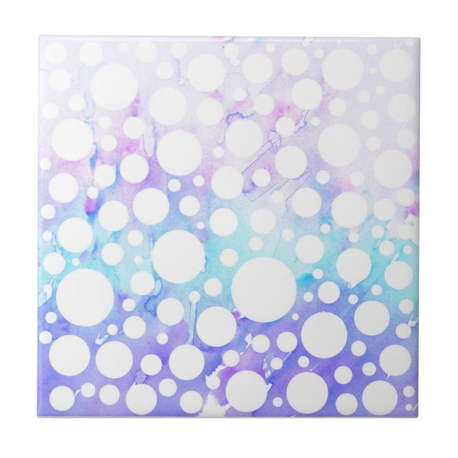 Purple, Teal, and Blue Watercolor and Polka Dots Tile (Front)