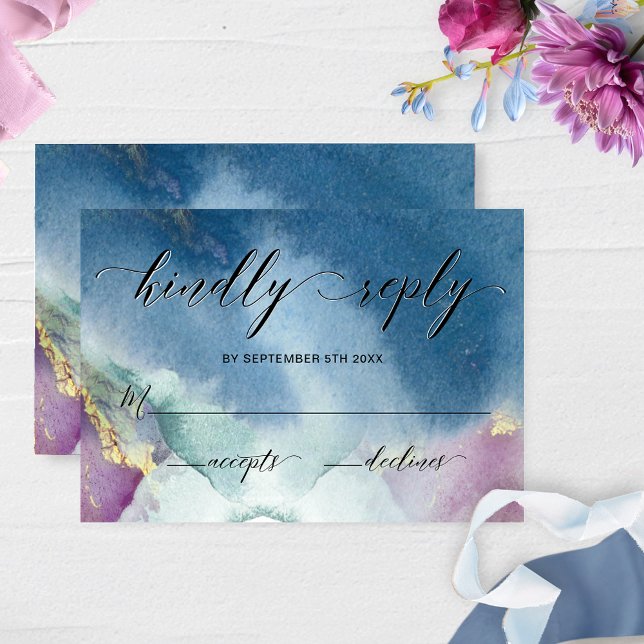 Purple, Teal and Blue Watercolor Wedding RSVP (Creator Uploaded)