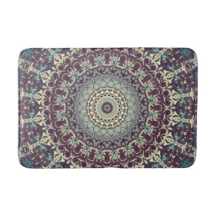 Purple Teal and Cream Mandala Pattern Bath Mat
