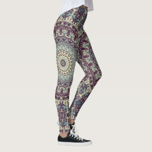 Purple Teal and Cream Mandala Pattern Leggings