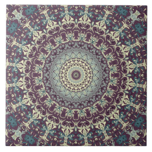 Purple Teal and Cream Mandala Pattern Tile
