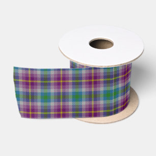 Purple Teal and Gold Plaid Satin Ribbon
