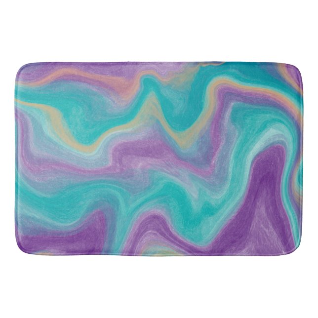 Purple, Teal and Gold Swirls Fluid Art  Bath Mat (Front)