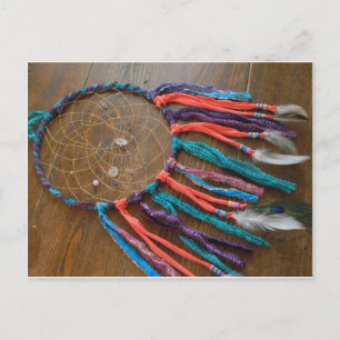 Purple teal and pink dreamcatcher postcard