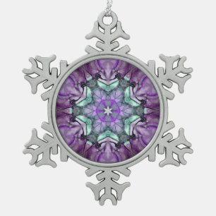 Purple Teal black floral star Snowflake Pewter Christmas Ornament