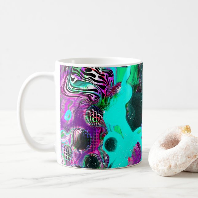 Purple, Teal, Blue, Black Colourful Abstract Fluid Coffee Mug (With Donut)