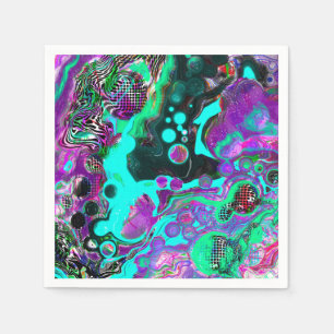 Purple, Teal, Blue, Black Colourful Abstract Fluid Napkin