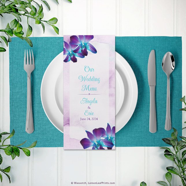 Purple Teal Blue Dendrobium Orchid Wedding Menu (Purple Teal Blue Dendrobium Orchid Wedding Menu)