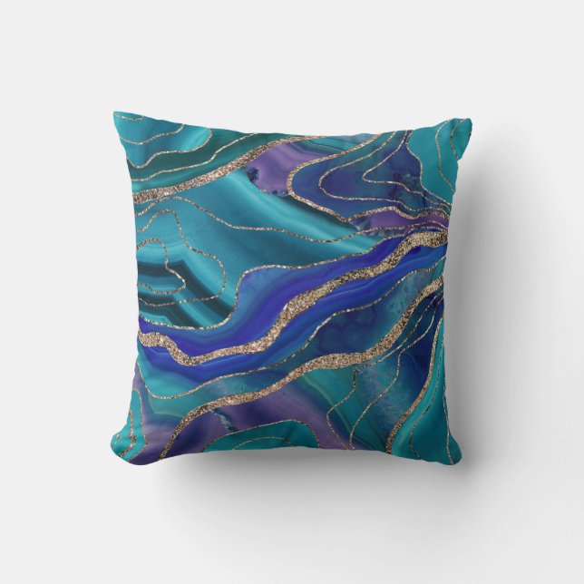 Purple Teal Blue Galaxy Nebula Agate Glitter #1 Cushion (Front)