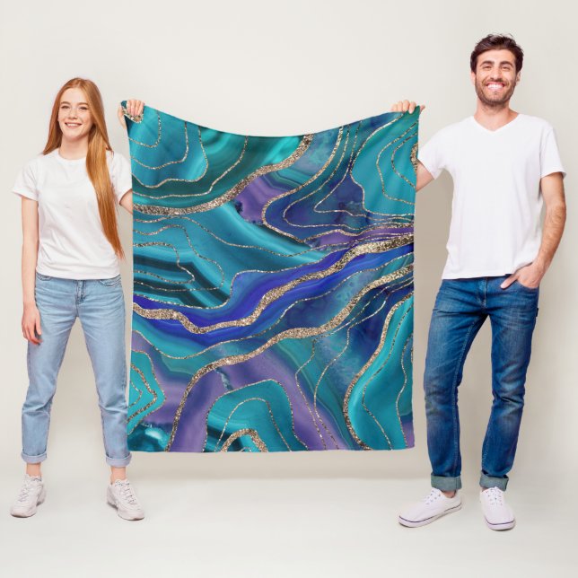 Purple Teal Blue Galaxy Nebula Agate Glitter #1 Fleece Blanket (In Situ)