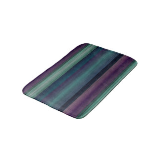Purple Teal Blue Green Watercolor Stripes Pattern Bath Mat