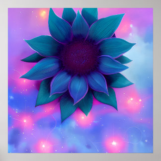 Purple Teal Blue Sunflower Poster
