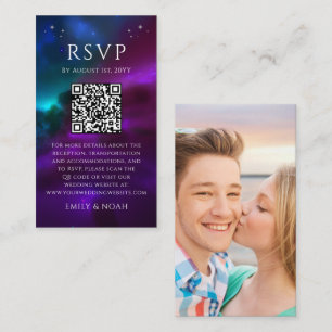 Purple Teal Celestial QR Wedding RSVP Enclosure Card