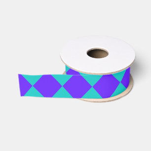 Purple Teal Chequered Diamond Pattern Grosgrain Ribbon