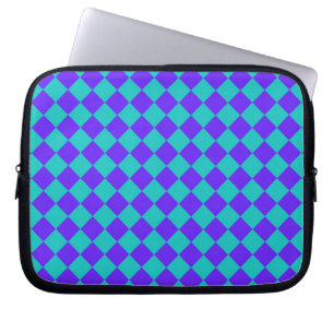 Purple Teal Chequered Diamond Pattern Laptop Sleeve