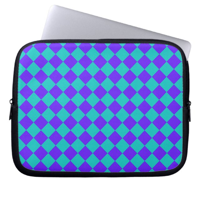 Purple Teal Chequered Diamond Pattern  Laptop Sleeve (Front)