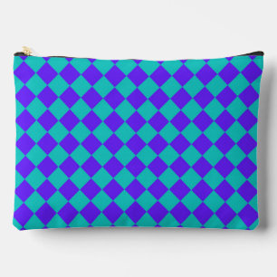 Purple Teal Chequered Diamond Pattern Large Accessory Pouch