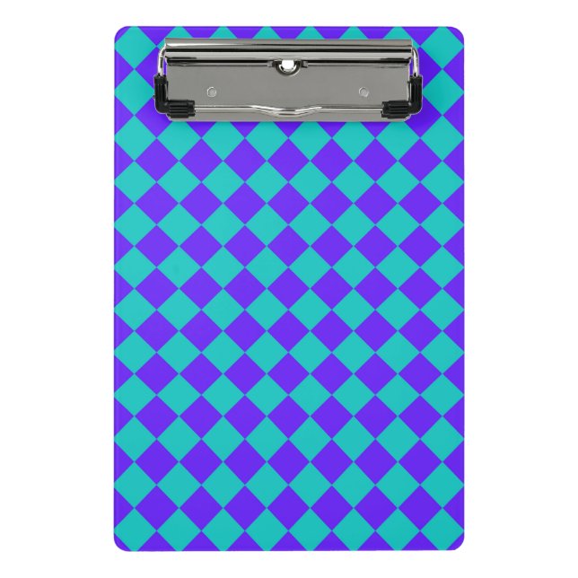 Purple Teal Chequered Diamond Pattern  Mini Clipboard (Front)