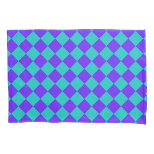 Purple Teal Chequered Diamond Pattern Pillowcase