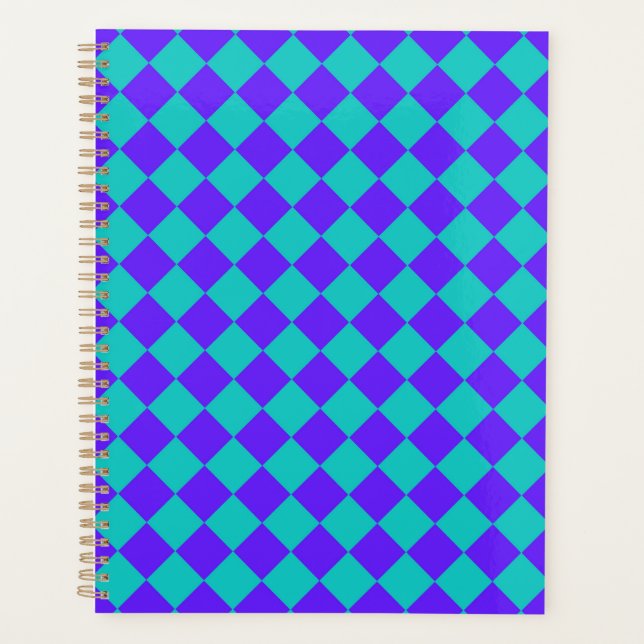 Purple Teal Chequered Diamond Pattern  Planner (Front)
