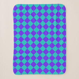 Purple Teal Chequered Diamond Pattern Sherpa Blanket