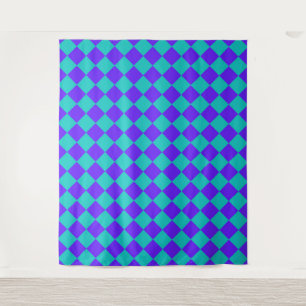 Purple Teal Chequered Diamond Pattern Tapestry