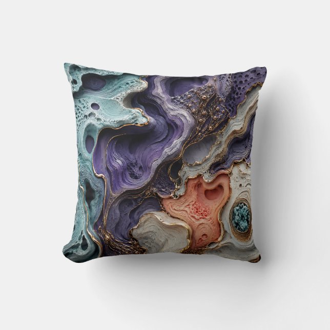 Purple Teal Coral Abstract Throw Pillow | Boho Art (Front)