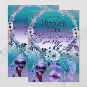 Purple & Teal Dream Catcher Boho Birthday Party Invitation