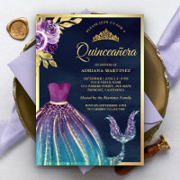 Purple Teal Dress Mermaid Tail Navy Quinceanera