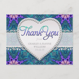 Purple Teal Elegant Wedding Thank You Postcard